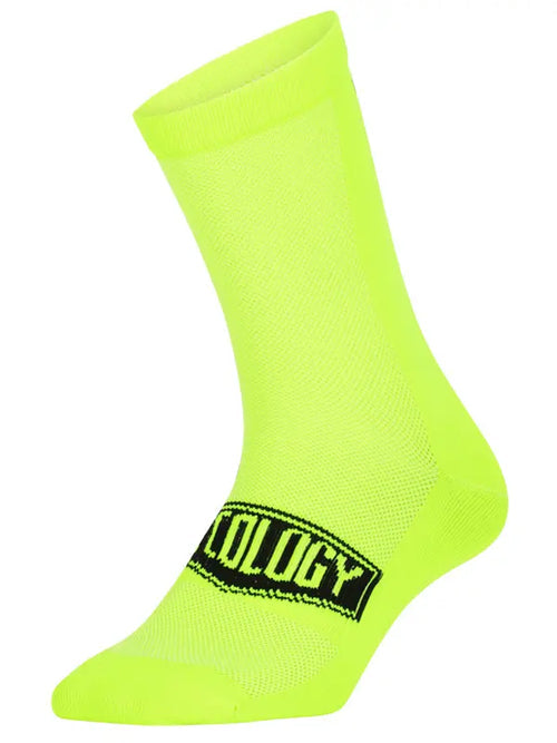 CYCOLOGY LIME REFLECTIVE LOGO CYCLING SOCKS