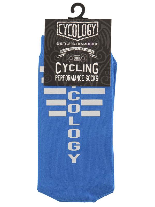 CYCOLOGY BLUE REFLECTIVE LOGO CYCLING SOCKS